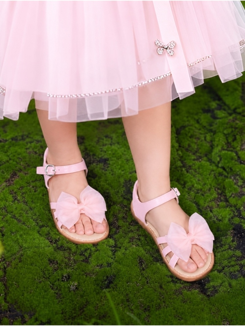 Girls Pink Bow Strappy Sandals